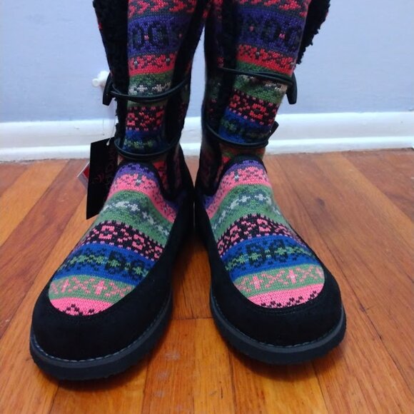 Cuddl Duds Sherpa Lined Slippers Booties NWT 9.5 Wide Fair Isle Multicolor Cozy - Picture 4 of 9